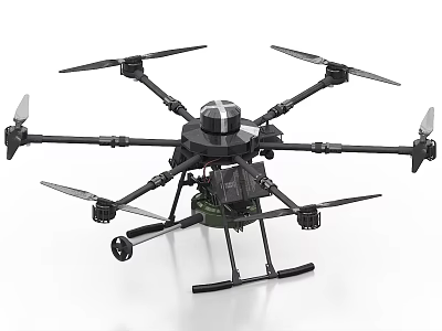 Professional Black Hexacopter Drone With Landing Gear And Camera Equipment 3d model