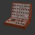 Vintage Electronic Control Panel With Wooden Case Multiple Knobs Buttons Indicator Lights