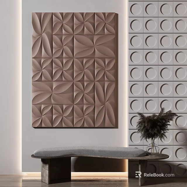 Modern Interior With 3D Textured Geometric Wall Decor And Circular Panels 3d model 