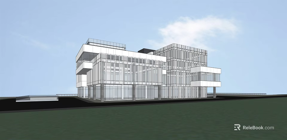 Modern Office Building With Glass Curtain Wall Multiple Floors And Sleek Contemporary Design 3d model 