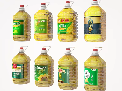 Assorted Vegetable Cooking Oil Large Bottles With Various Brand Labels And Packaging 3d model