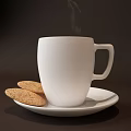 Hot Coffee With Milk Foam And Sprinkles Served With Two Cookies On White Saucer