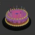 Delicious Pink Frosted Cake With White Decorative Balls And Black Candles On Black Tray