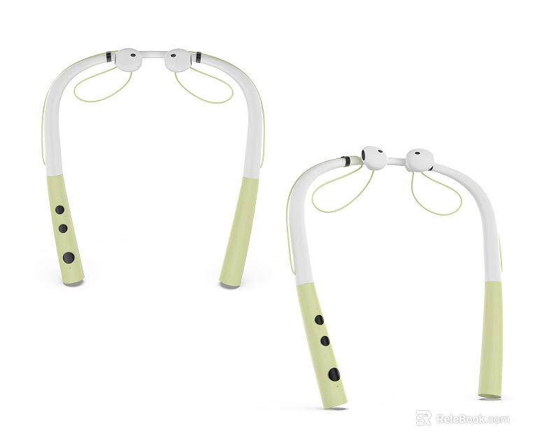 Wireless Neckband Headphones with White and Light Green Ergonomic Design for Portable Audio 3d model 