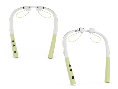 Wireless Neckband Headphones with White and Light Green Ergonomic Design for Portable Audio 3d model