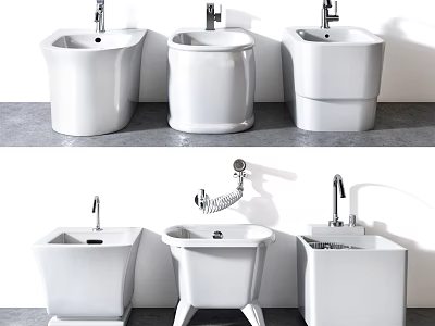 White Modern Bathroom Washbasins With Various Designs And Chrome Faucets 3d model