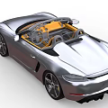 Silver Convertible Sports Car with Yellow Seats and Modern Streamlined Design
