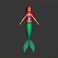 Red Haired Mermaid Game Character With Purple Top Green Tail 3D Model On Gray Background