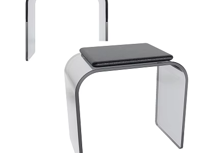 Modern Sleek Stool With Curved Metal Frame And Black Leather Seat 3d model
