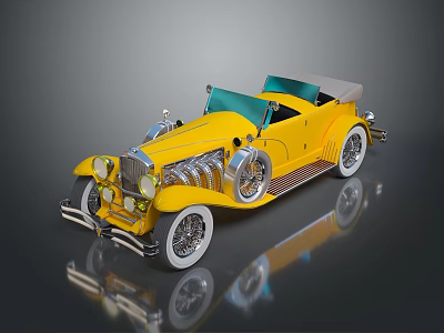 Vintage Yellow Convertible Car With Chrome Accents Whitewall Tires And Retro Design 3d model