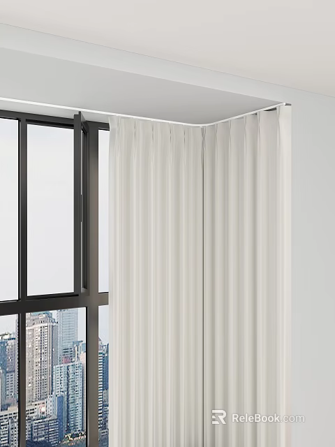 Modern White Curtains Hanging On Corner Window For Elegant Home Decor 3d model