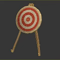 Sports Equipment Target with Red White Circles on Wooden Tripod Stand