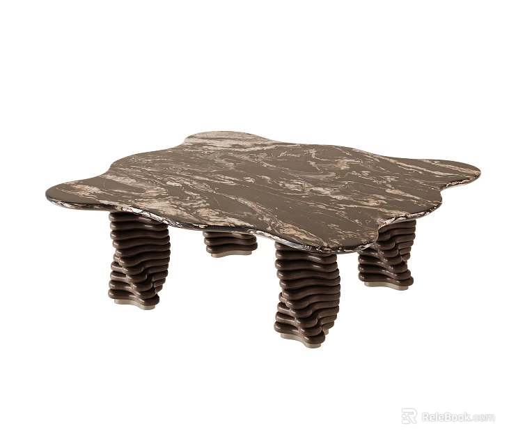 Unique Irregular Marble Coffee Table With Stacked Wavy Legs For Luxury Modern Living Room 3d model 