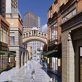 Modern Commercial Street With Glass Windows Outdoor Seating Cafes And High Rise Buildings