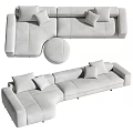Modern Light Gray Sectional Sofa With Multiple Cushions And Round Ottoman 3d model