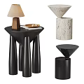 Modern Minimalist Side Table With Wooden Cylindrical Base And Marble Top