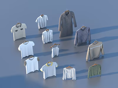 Assorted Clothes Hanging on Hangers with Various Styles and Colors for Casual Wear 3d model