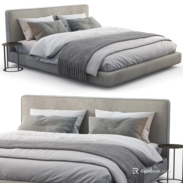 Modern Double Bed Interior With Gray Headboard White Bedding And Nightstand 3d model 