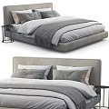 Modern Double Bed Interior With Gray Headboard White Bedding And Nightstand 3d model