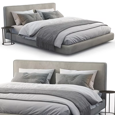 Modern Double Bed Interior With Gray Headboard White Bedding And Nightstand 3d model