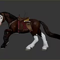 Brown And White Toy Horse With Red Decorative Saddle And Detailed Features