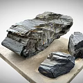 Geological Layered Stone Specimens On Wooden Display Base With Small Label