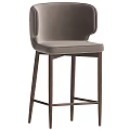 Modern Gray Velvet Bar Stool With High Back And Sleek Wooden Legs Design