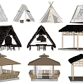 Various Traditional Building Models Featuring Different Roof Styles Thatch And Wooden Structures