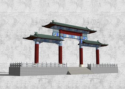 Chinese style archway gate landscape entrance 3d model