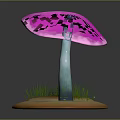 Colorful Decorative Mushroom With Pink Cap Blue Stem And Green Grass On Brown Base