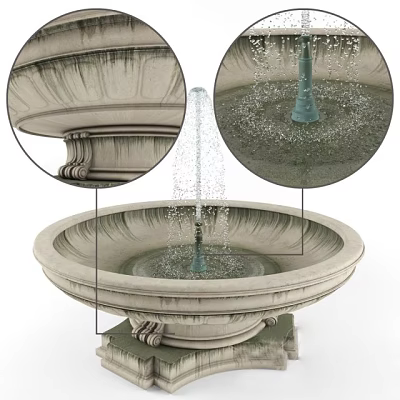 Ornate Garden Ornament Stone Fountain With Decorative Base And Water Spray 3d model