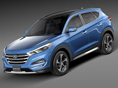 Blue Hyundai SUV With Black Roof And Sporty Wheels Modern Design Front Grille 3d model
