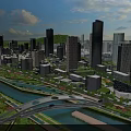 Aerial Urban Planning View With Tall Buildings River Bridge And Green Spaces