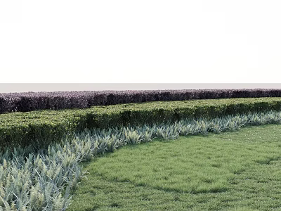 Layered Plant Combination With Trimmed Hedges Green Lawn And Silver Foliage 3d model