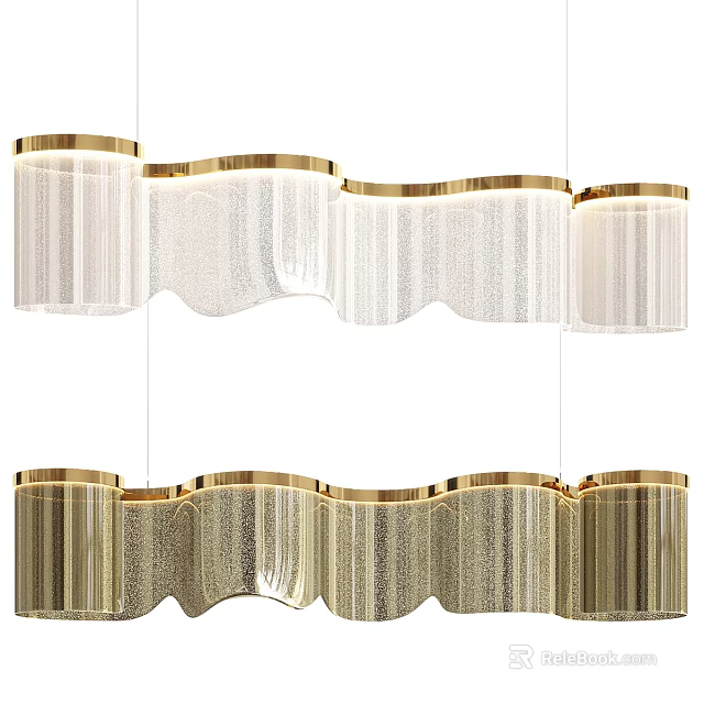 Modern Luxury Wavy Chandelier With Gold Trim And Transparent Shade Design 3d model 