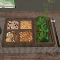 Chinese Traditional Decorative Ornament Set with Wooden Tray Nuts Zongzi Bamboo and Tea Set