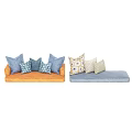 Stylish Decorative Pillows With Various Patterns On Brown Sofa And Blue Cushion 3d model