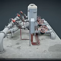 Industrial Cylindrical Equipment With Piping Network And Steel Support Frames