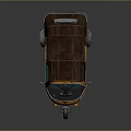 Orange Three Wheeled Tuk Tuk Vehicle With Brown Canopy And Green Seats