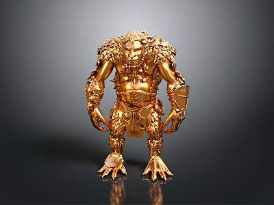 Golden Mythical Warrior Sculpture With Ornate Armor And Clawed Feet 3d model