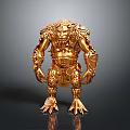 Golden Mythical Warrior Sculpture With Ornate Armor And Clawed Feet