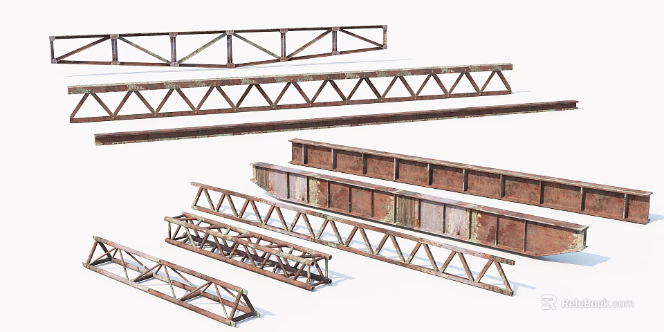 Industrial Equipment Metal Truss Beams And Framework Components In Rustic Brown 3d model 
