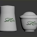 White Ceramic Salt And Pepper Shakers With Green Decorative Patterns For Kitchen 3d model