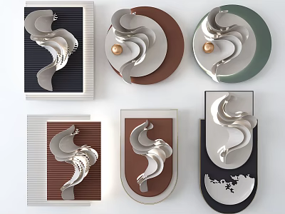 Modern Wall Decor With Abstract Curved Metal Designs And Contrasting Colors 3d model