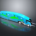 Blue Truck with Green Trees Grass Cloud Patterns Black Cab and White Wheels 3d model