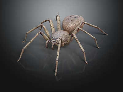 Realistic Brown Spotted Spider With Long Legs On Dark Shiny Background 3d model