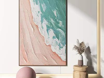 Beach Scene Wall Painting With Pink Sand Turquoise Waves And Decorative Vase 3d model