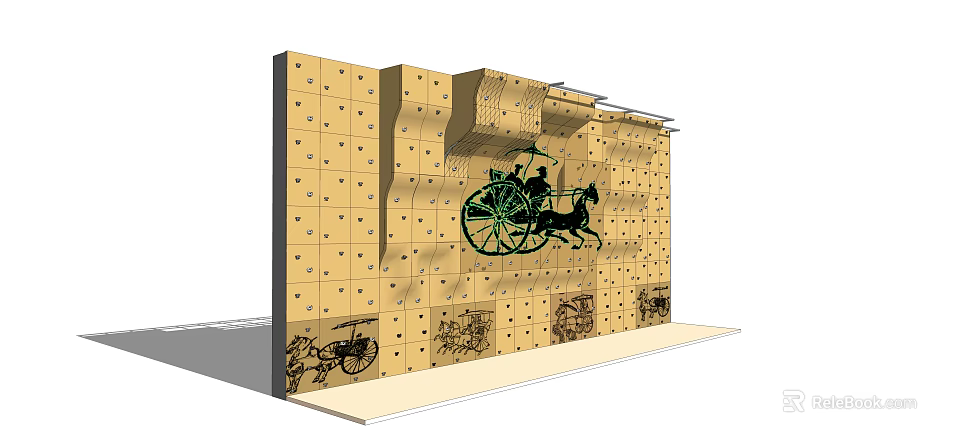 Sports Equipment Climbing Wall With Multiple Holds And Decorative Chariot Patterns 3d model 