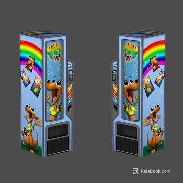 Playful Colorful Commercial Candy Vending Machine Featuring Cartoon Kangaroo And Rainbow Design 3d model 
