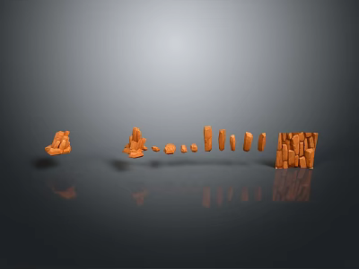 Natural Landscape With Orange Rock Formations And Reflections On Gray Background 3d model